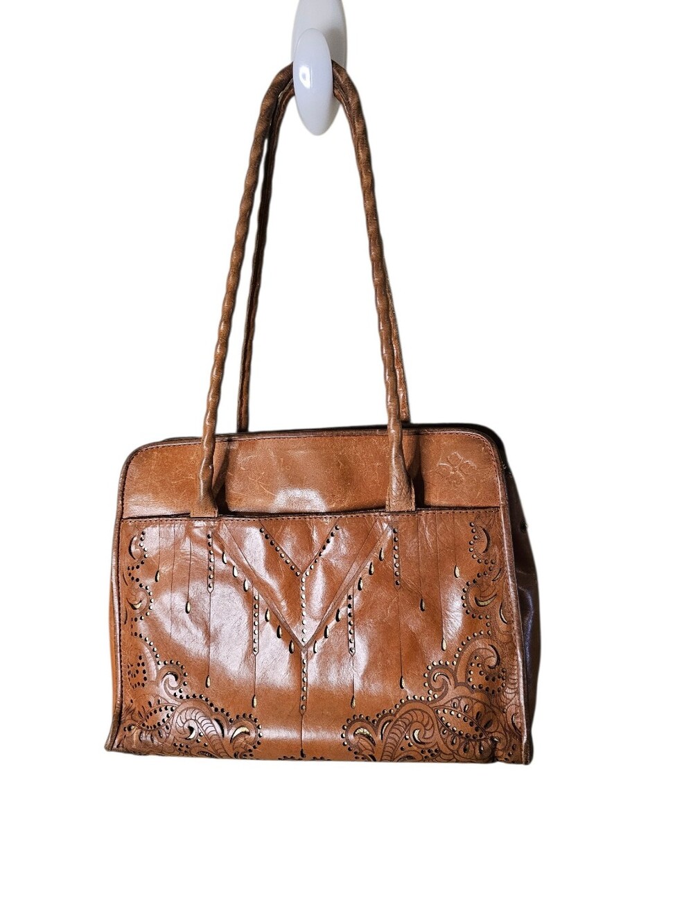 Patricia NASH brown Leather Shoulder Bag With Gold Foil Underlay